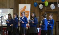 Children from Otley All Saints present on how they became a Fairtrade School